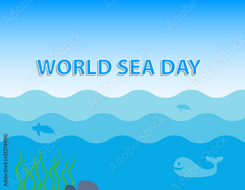 World Sea Day concept with whale and turtle under blue ocean