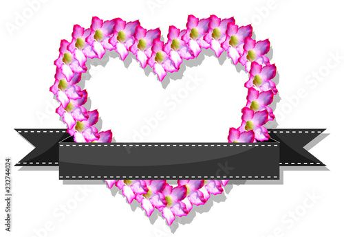 flower wreath frame and black copy space ribbon, illustration