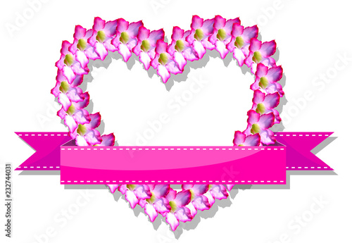 marry name flower frame and pink copy space ribbon on white background, illustration