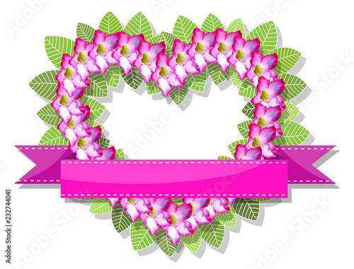 marry name flower frame and pink copy space ribbon on white background, illustration
