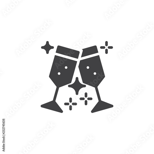 Fototapeta Naklejka Na Ścianę i Meble -  Cheers glasses vector icon. filled flat sign for mobile concept and web design. Glasses of champagne clinking solid icon. Symbol, logo illustration. Vector graphics