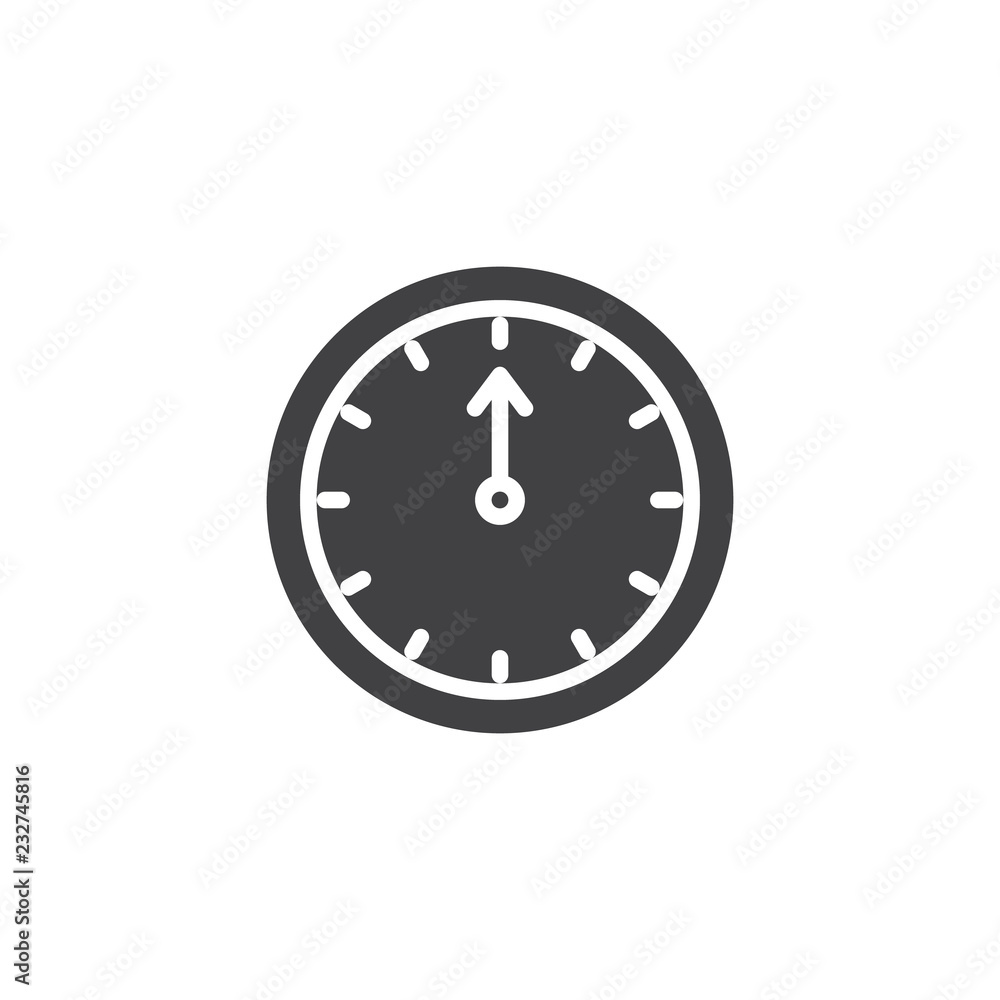New year clock vector icon. filled flat sign for mobile concept and web design. Wall clock pointing at 12 o'clock simple solid icon. Symbol, logo illustration. Pixel perfect vector graphics New year clock vector icon. filled flat sign for mobile concept and web design. Wall clock pointing at 12 o'clock simple solid icon. Symbol, logo illustration. Pixel perfect vector graphics