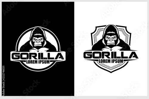 black and white gorilla or silverback cartoon character vector badge logo template