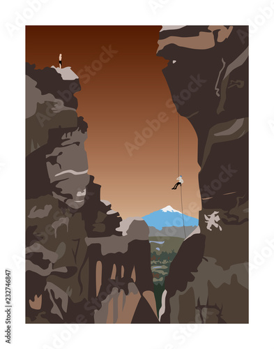 Climbers on Monkey Face at Smith Rock State Park, Oregon 