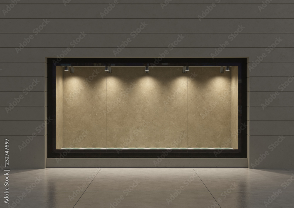 Naklejka premium 3D rendering. An empty storefront of shop. Shop window.
