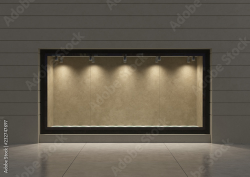 3D rendering. An empty storefront of shop. Shop window.