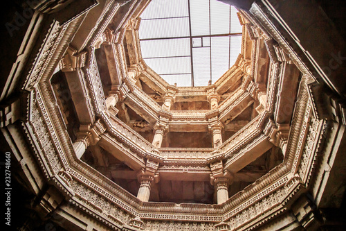 Inner view of Adalaj Ni Vav (Stepwell) or Rudabai Stepwell. Built in 1498 by Rana Veer Singh is five stories deep. Ahmedabad, Gujarat, India photo