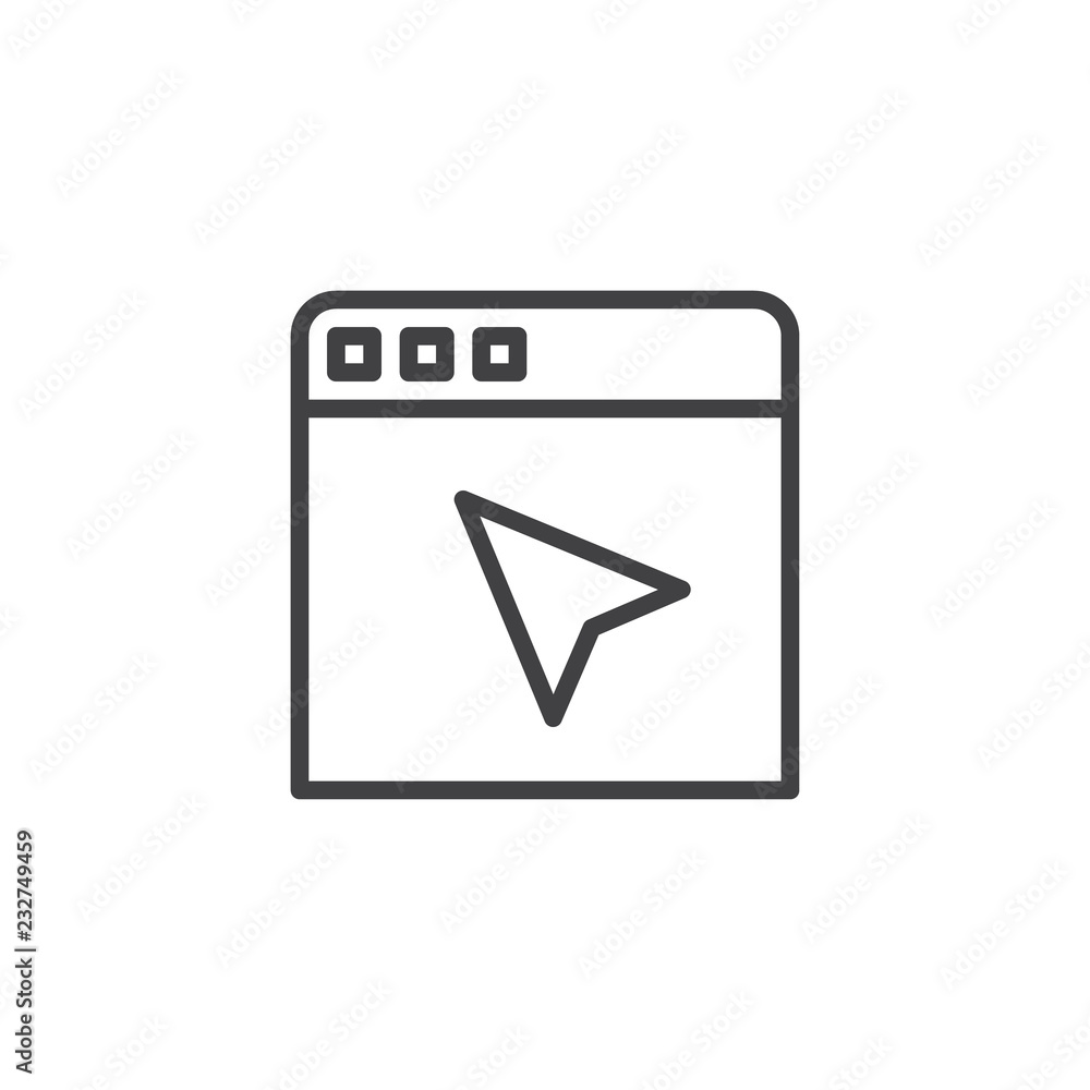 Cursor and browser webpage outline icon. linear style sign for mobile concept and web design. Computer mouse cursor simple line vector icon. Mouse pointer click symbol logo illustration. Pixel perfect Cursor and browser webpage outline icon. linear style sign for mobile concept and web design. Computer mouse cursor simple line vector icon. Mouse pointer click symbol logo illustration. Pixel perfect