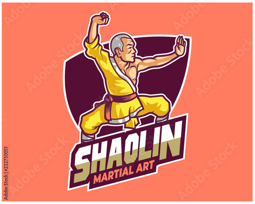 Buddhis Shaolin Kungfu Master Cartoon Mascot Logo Badge 