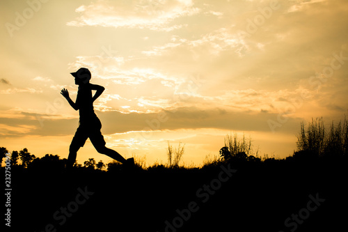 Fitness silhouette sunrise jogging workout wellness concept © taira42