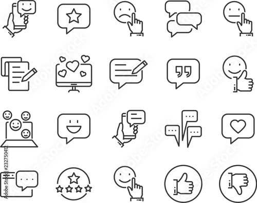 set of feedback line icons, such as, question, review, test, app
