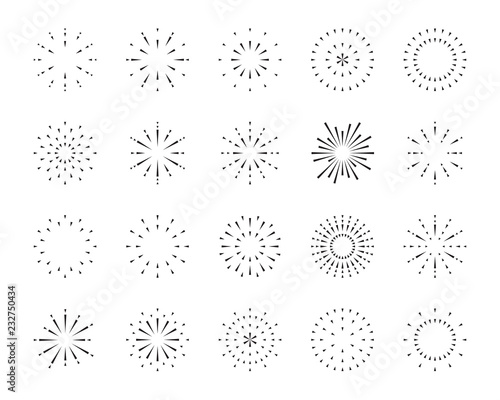 firework line icon set, happy new year firework