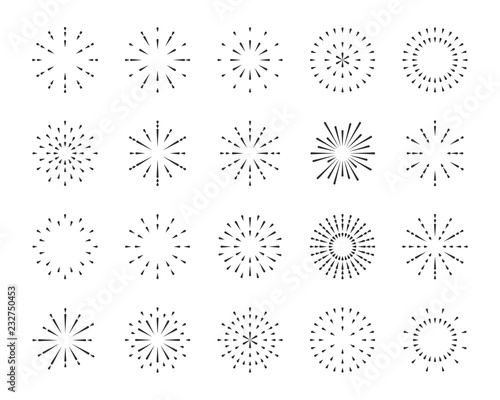 firework line icon set, happy new year firework