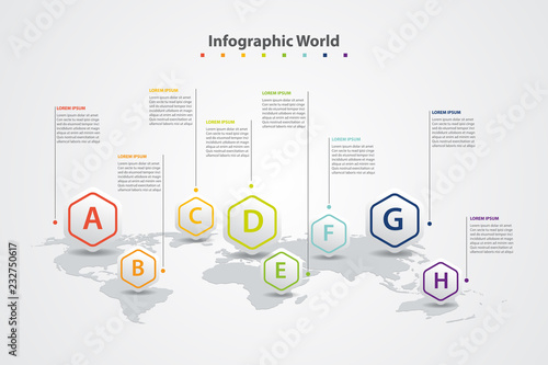infographic country world map, international world flags, continents background