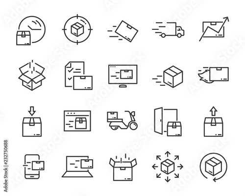 set of send icons, such as delivery, transport, mail, service