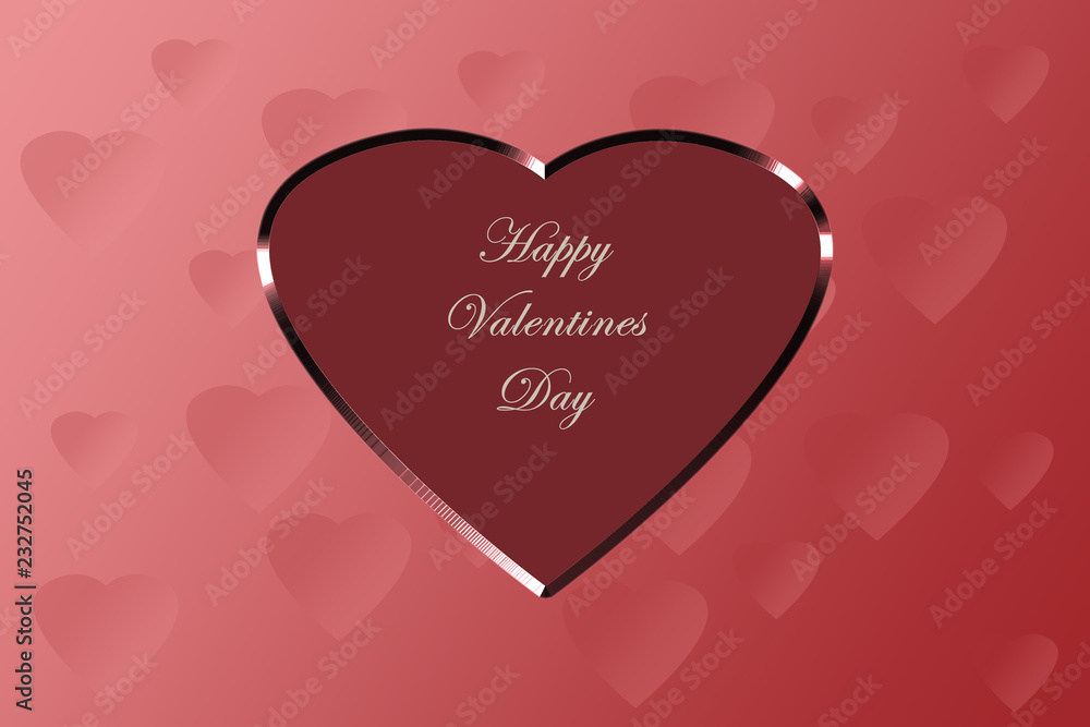 Happy valentines day card with heart framed on pink background