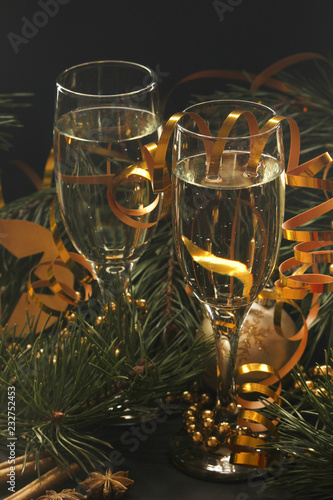 Two glasses with champagne in New Year Eve	