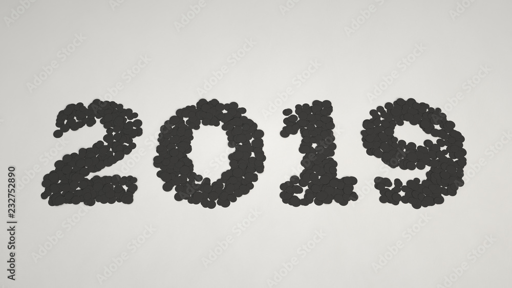 2019 number made from black confetti