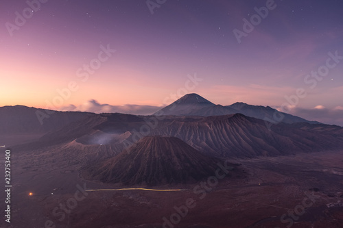 Mount volcano an active with star at dawn