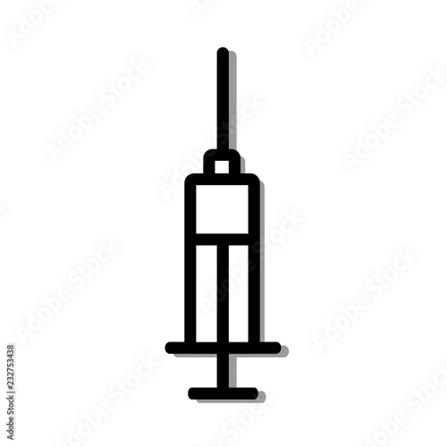 Vector illustration flat icon of syringe for injecion. Black outline, white background