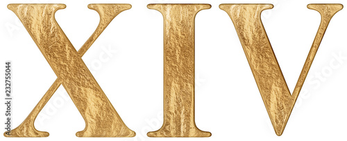 Roman numeral XIV, quattuordecim, 14, fourteen, isolated on white background, 3d render