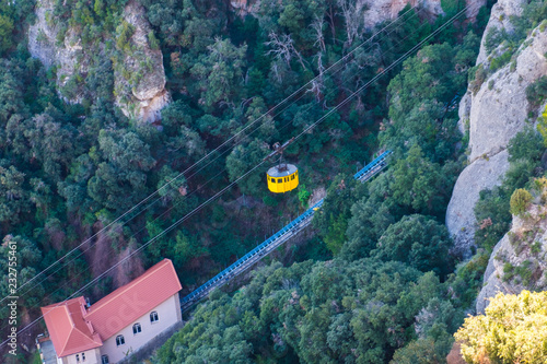 Cableway, Montserrat monastery on mountain in Barcelona, Catalonia.