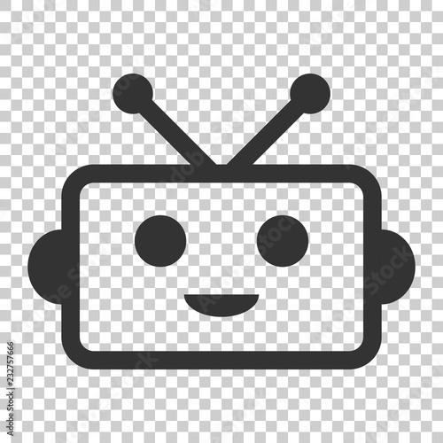 Cute robot chatbot icon in flat style. Bot operator vector illustration on isolated background. Smart chatbot character business concept.