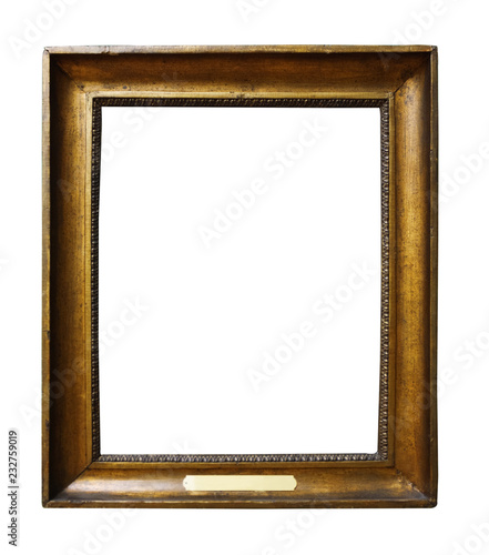 Picture gold wooden frame for design on white background