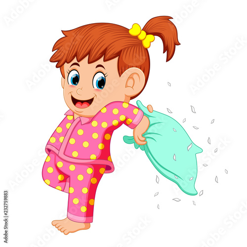 a girl playing pillow