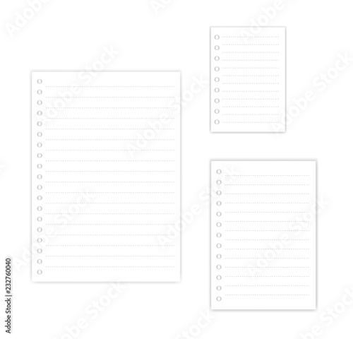 A4, A5, A6 hole punched dashed lined paper sheets for ring binder