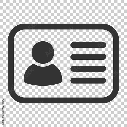Id card icon in flat style. Identity badge vector illustration on isolated background. Access cardholder people business concept.
