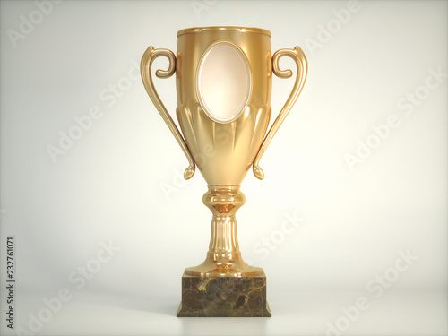 Golden cup on white background 3d illustration
