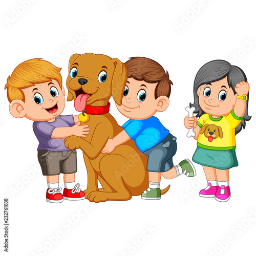 Child lovingly embraces his pet dog