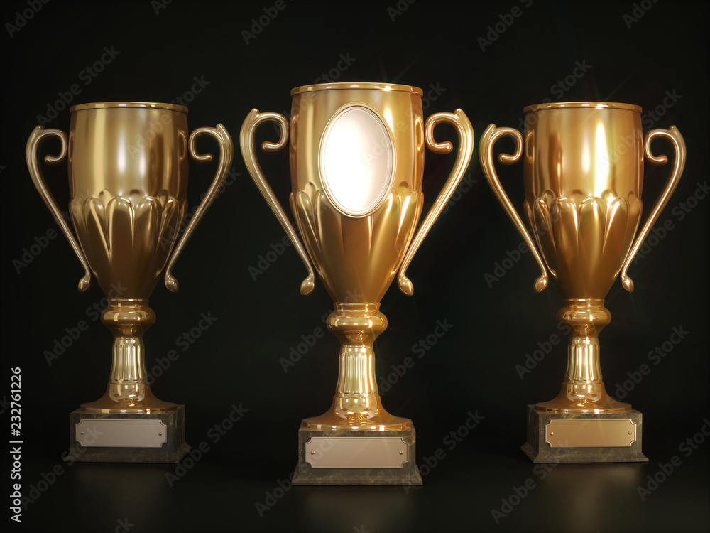 Champions cups on white background 3D illustration Champions cups on white background 3D illustration