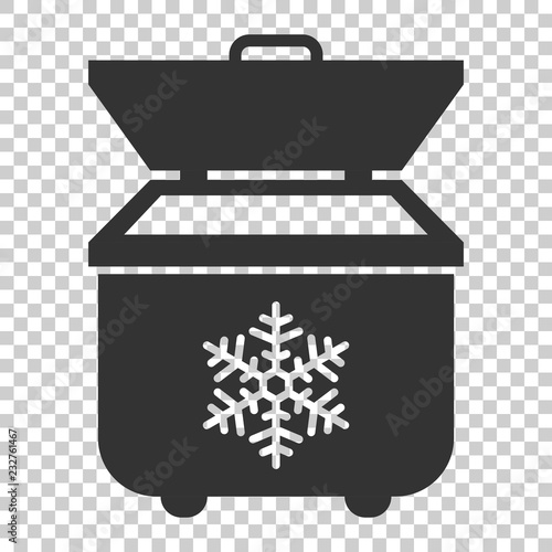 Portable fridge refrigerator icon in flat style. Freezer bag container vector illustration on isolated background. Fridge business concept.