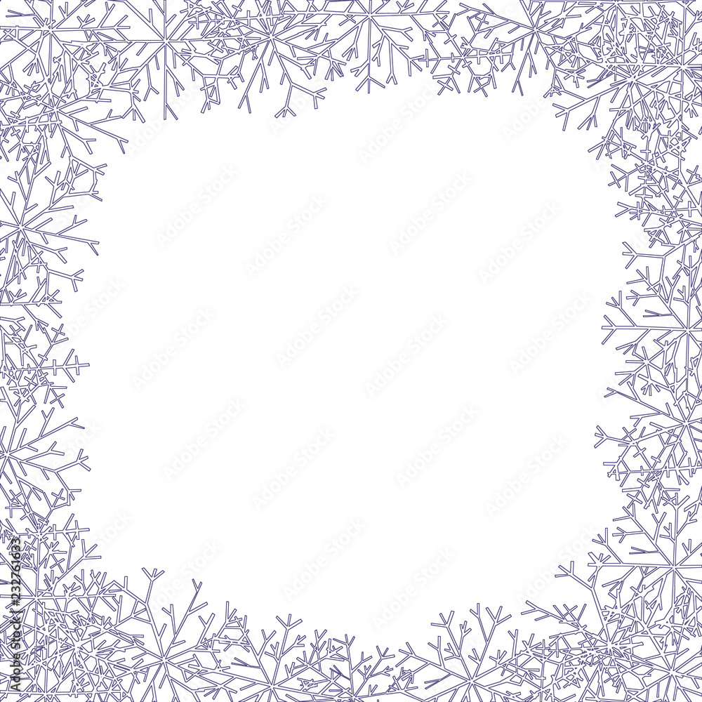 Fototapeta premium Christmas square frame with contour snowflakes