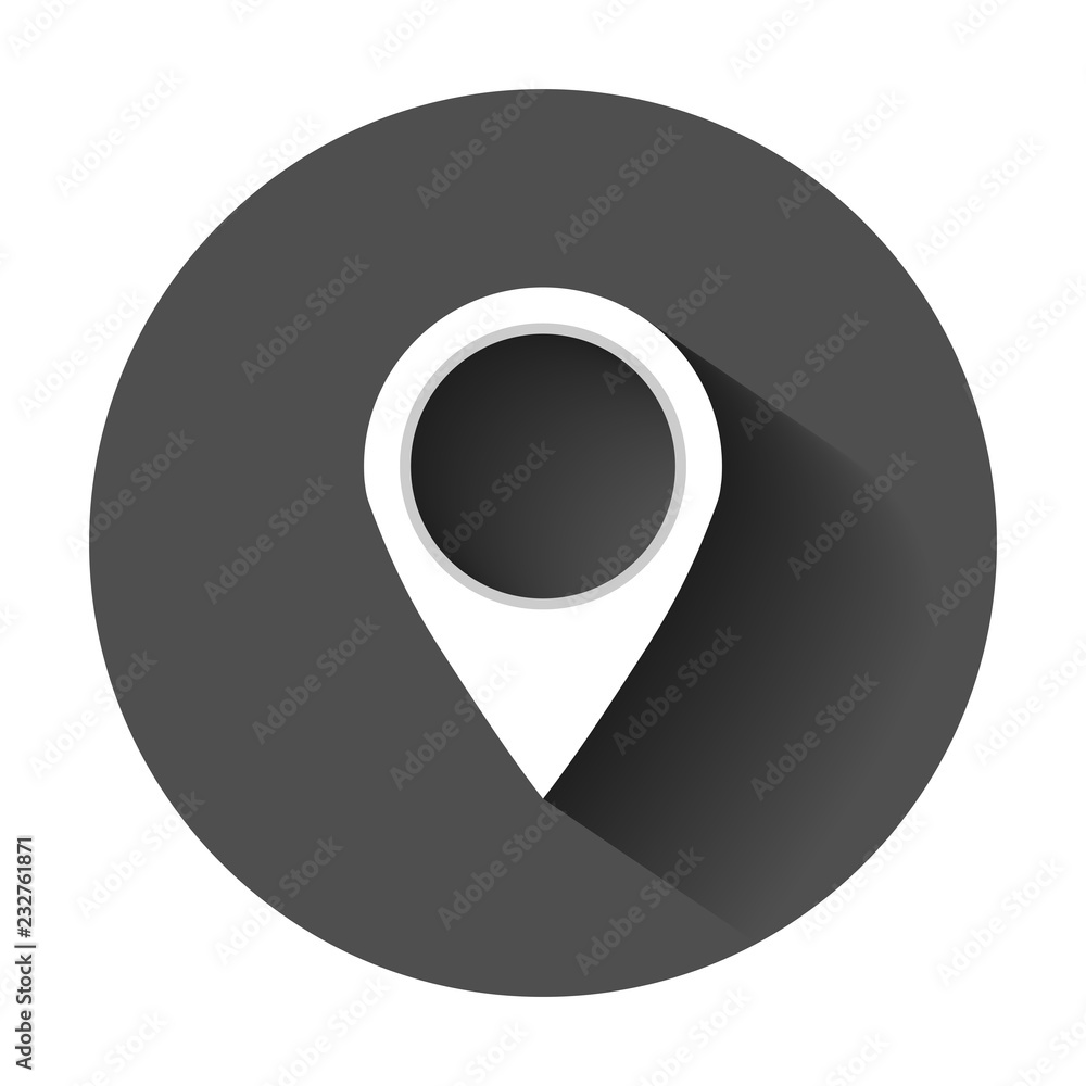 Pin map icon in flat style. Gps navigation vector illustration with long shadow. Target destination business concept. Pin map icon in flat style. Gps navigation vector illustration with long shadow. Target destination business concept.