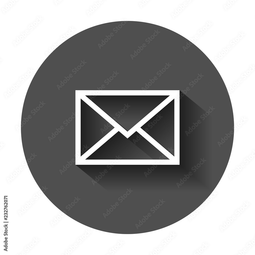 Mail envelope icon in flat style. Email message vector illustration with long shadow. Mailbox e-mail business concept. Mail envelope icon in flat style. Email message vector illustration with long shadow. Mailbox e-mail business concept.