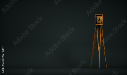 Vintage photo camera on a dark background 3d illustration