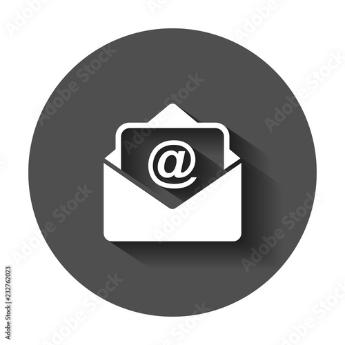 Mail envelope icon in flat style. Email message vector illustration with long shadow. Mailbox e-mail business concept.