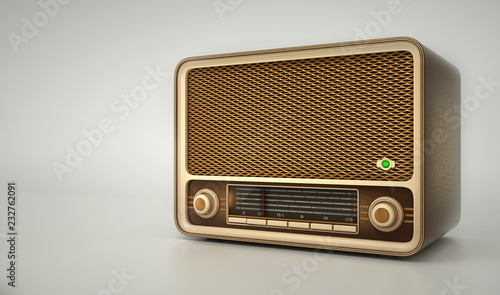 Old radio receiver on white background 3d illustration