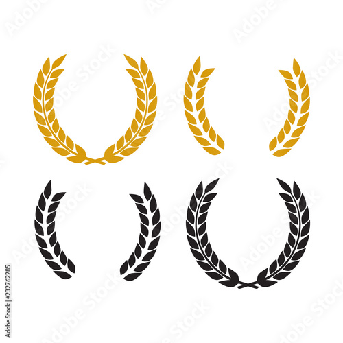 Round laurel and oak heraldry wreaths. Award, achievement, nobility vector design elements isolated