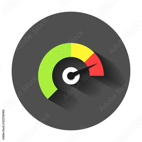 Meter dashboard icon in flat style. Credit score indicator level vector illustration with long shadow. Gauges with measure scale business concept.