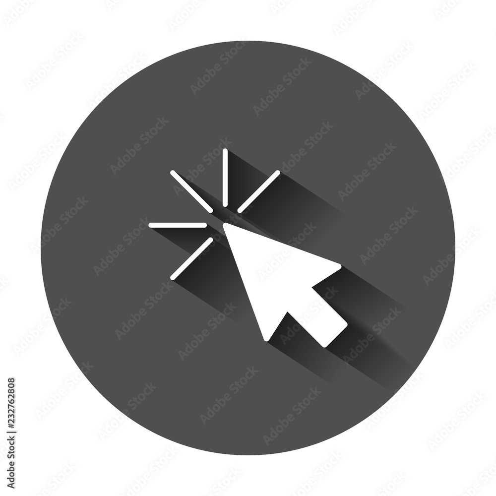 Computer mouse cursor icon in flat style. Arrow cursor vector illustration with long shadow. Mouse aim business concept. Computer mouse cursor icon in flat style. Arrow cursor vector illustration with long shadow. Mouse aim business concept.