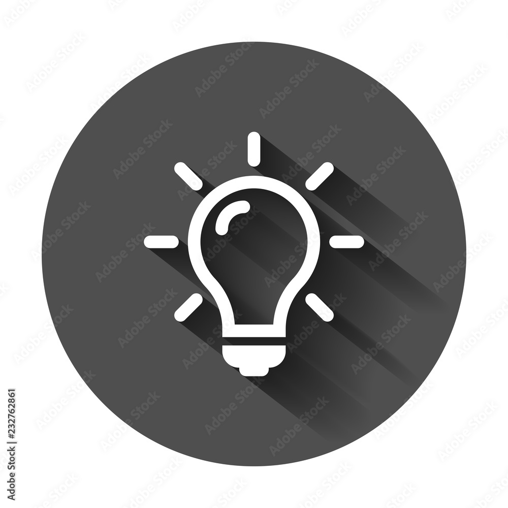 Light bulb icon in flat style. Lightbulb vector illustration with long shadow. Lamp idea business concept. Light bulb icon in flat style. Lightbulb vector illustration with long shadow. Lamp idea business concept.