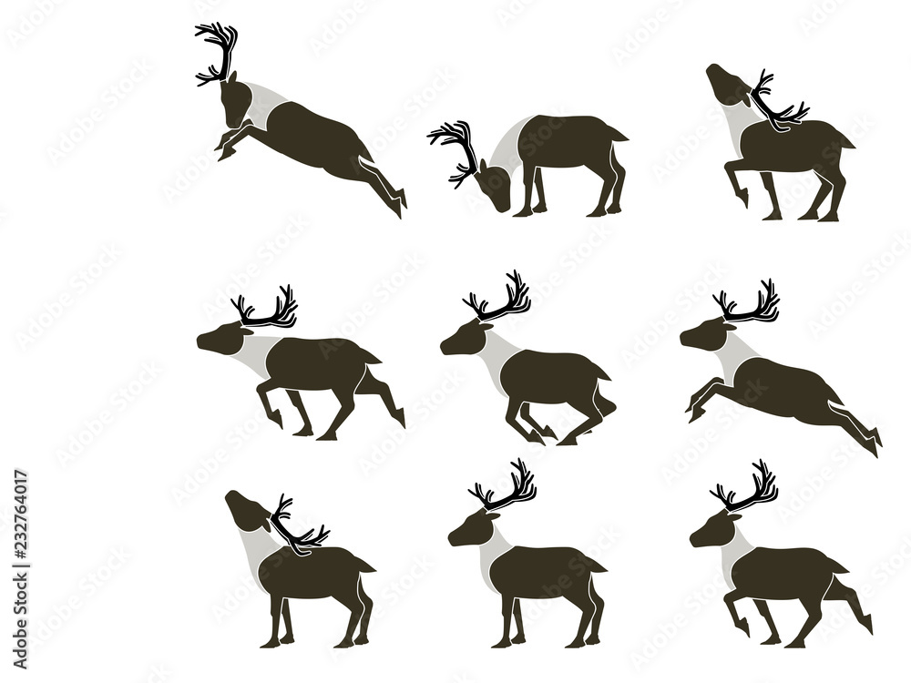 Set of simple reindeer icon on transparent background