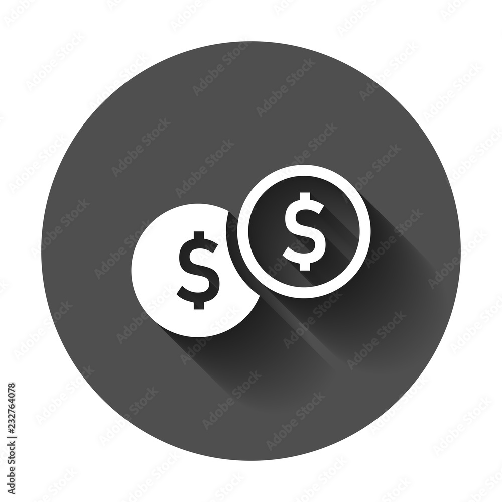 Coins stack icon in flat style. Dollar coin vector illustration with long shadow. Money stacked business concept. Coins stack icon in flat style. Dollar coin vector illustration with long shadow. Money stacked business concept.