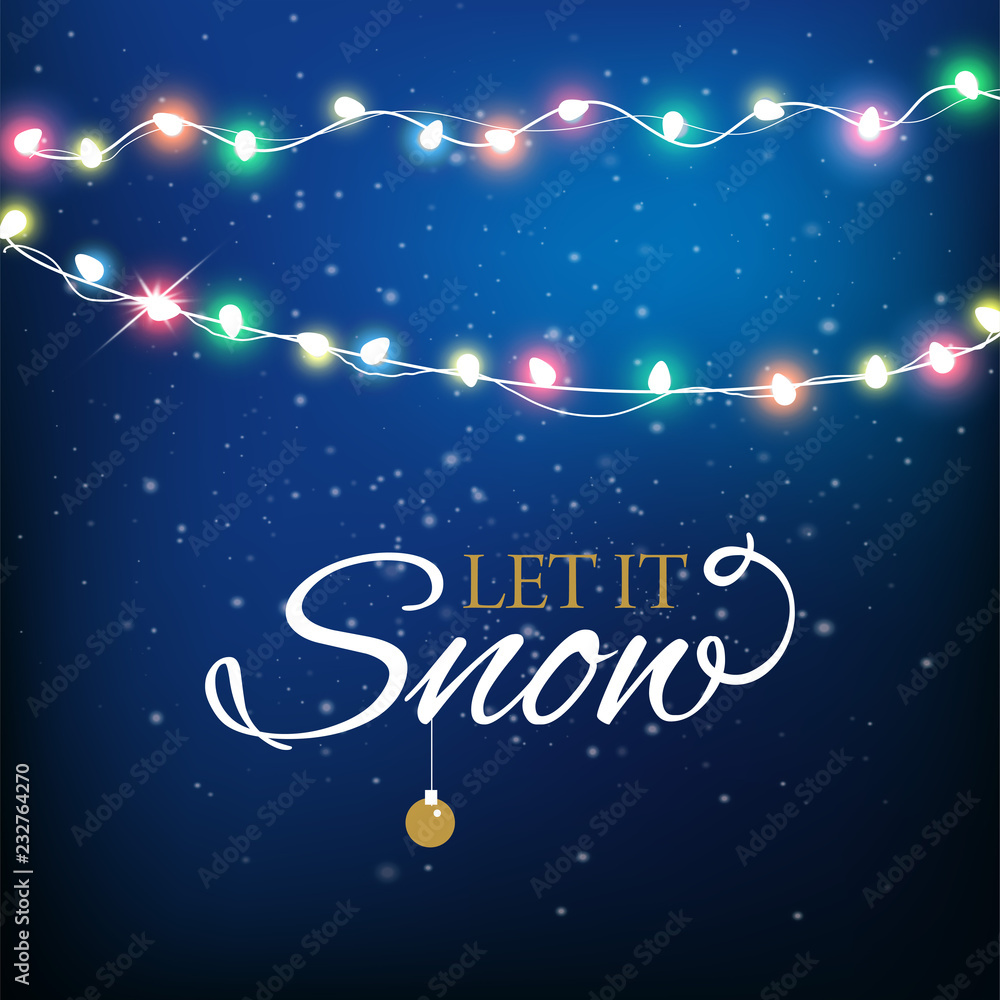 Abstract background for Merry Christmas or Happy New Year Card with Christmas lights and snowflakes. Vector illustration