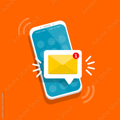 Message icon 3d. Reminder on screen smartphone. New email notification. Sms message concept in flat style. Isolated vector illustration.