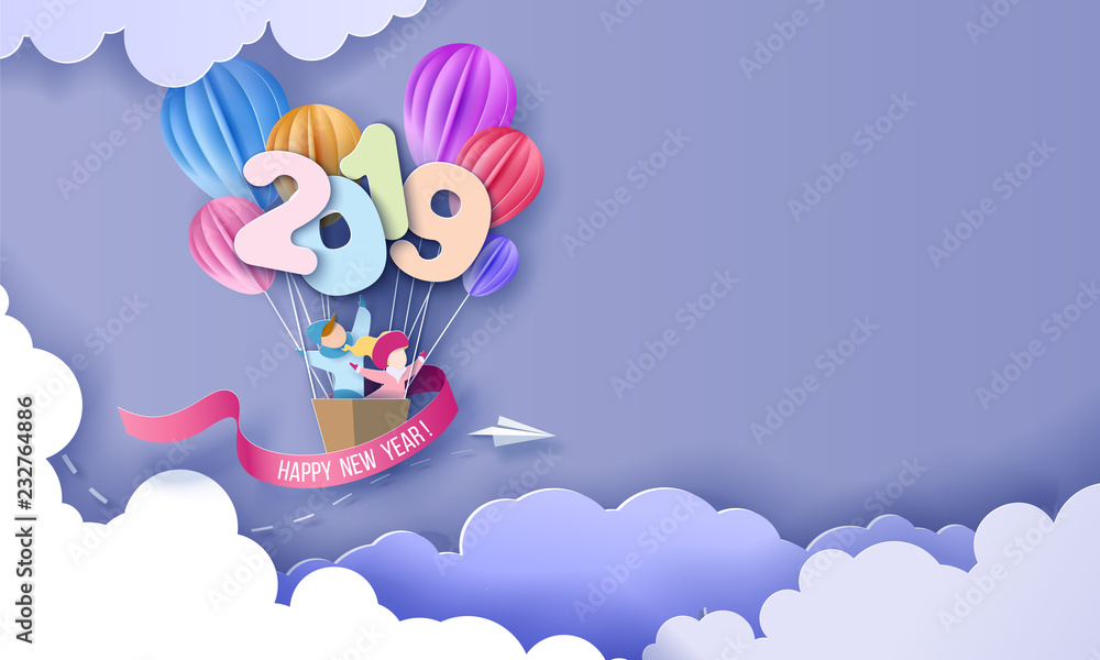 2019 Happy New Year design card with kids 2019 Happy New Year design card with kids